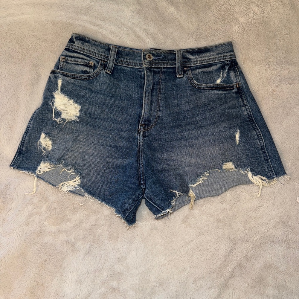 Hollister Blue Distressed Jean Shorts High-Waisted